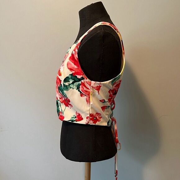 Guess Los Angeles Women's Multicolor Floral Tie Back Cropped Top Medium - Picture 2 of 9